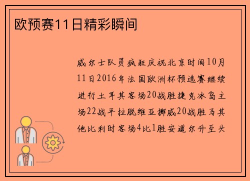 欧预赛11日精彩瞬间