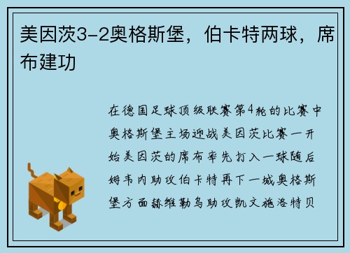 美因茨3-2奥格斯堡，伯卡特两球，席布建功
